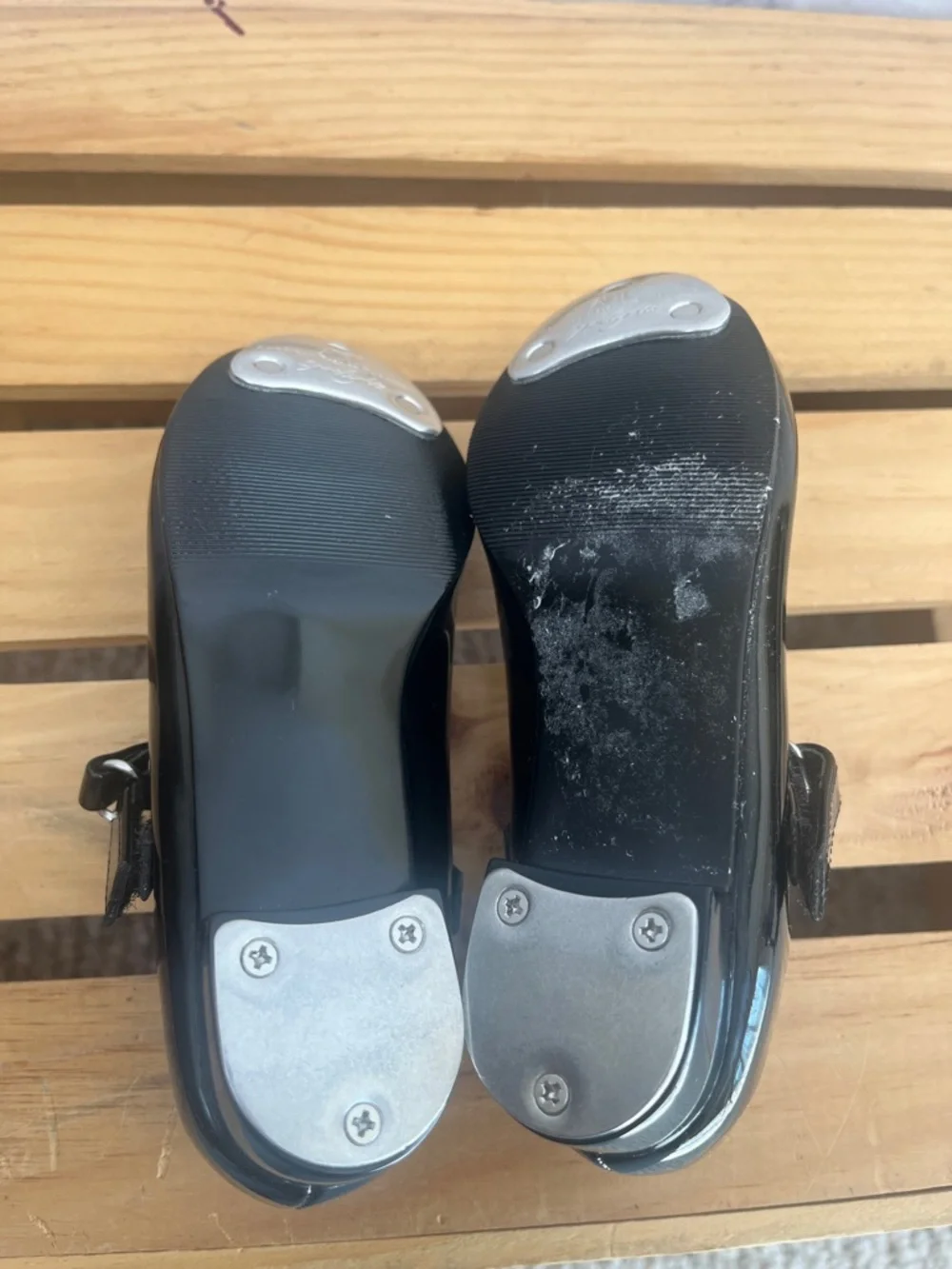 American Ballet Theater little girls black patent tap dance shoes size 9.5